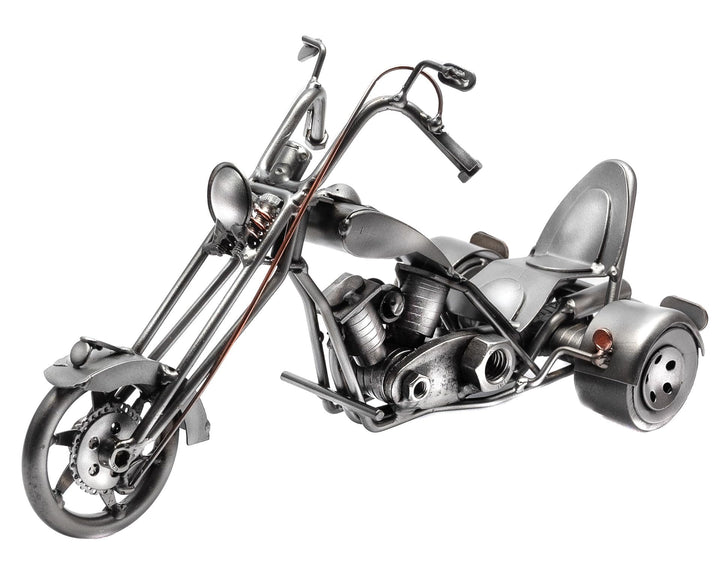 STEEMO Metallkunst Deko-Motorrad: Trike Chopper-Bike, Bürodeko, Stahl, Grau, 29x12x14 cm - Echte Han