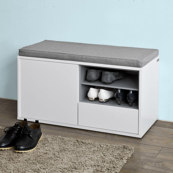 SoBuy FSR37-W Sitzbank mit Sitzkissen Schuhschrank Garderobenbank Bettbank weiss BHT ca: 80x46x35cm