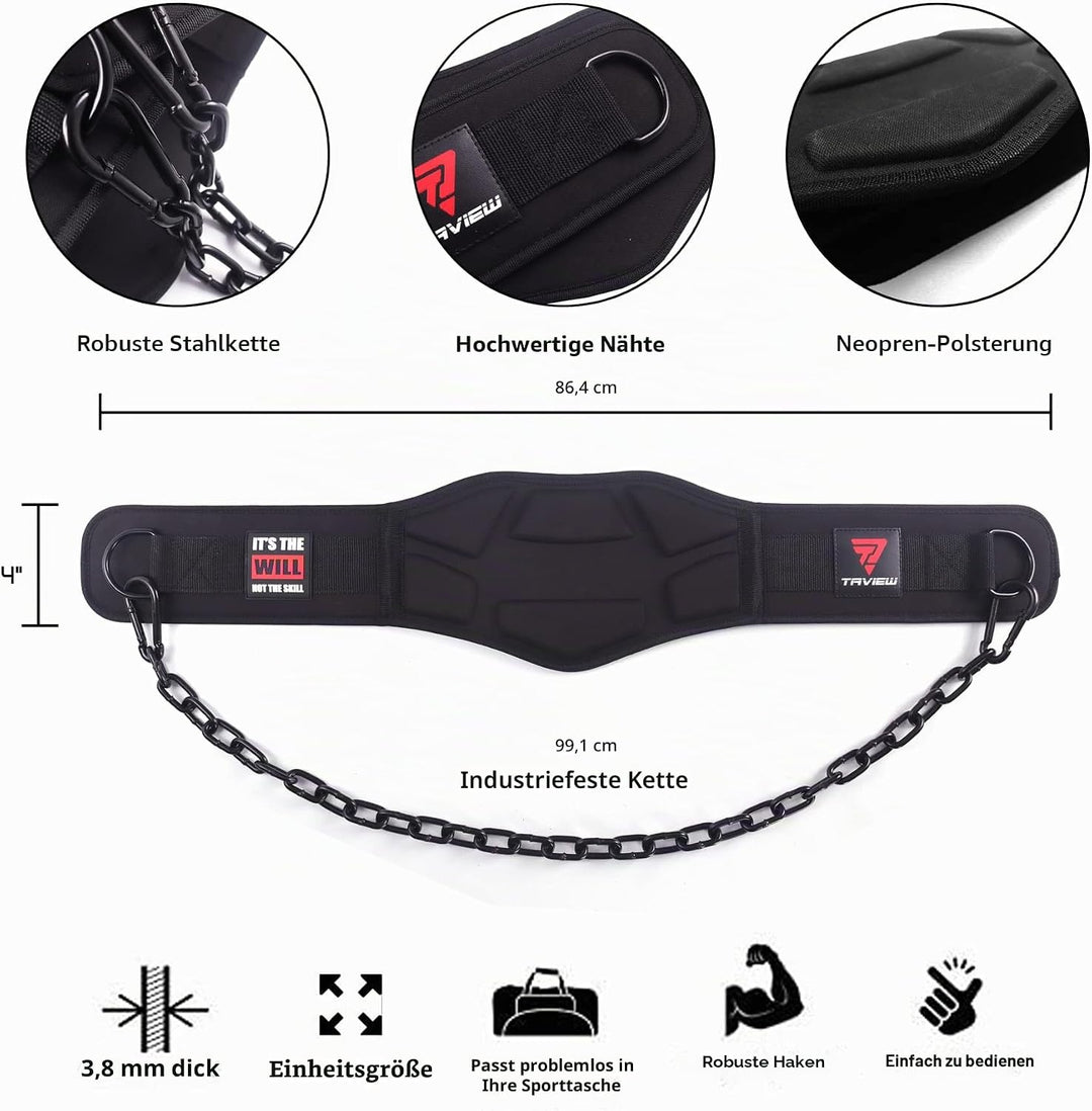 TAVIEW Dip Gürtel mit Kette Gewichteter Gürtel für Pullups mit Heavy Duty Dip Gürtel mit Kette Schwa