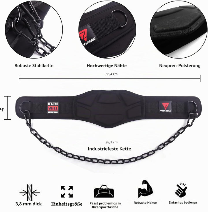 TAVIEW Dip Gürtel mit Kette Gewichteter Gürtel für Pullups mit Heavy Duty Dip Gürtel mit Kette Schwa