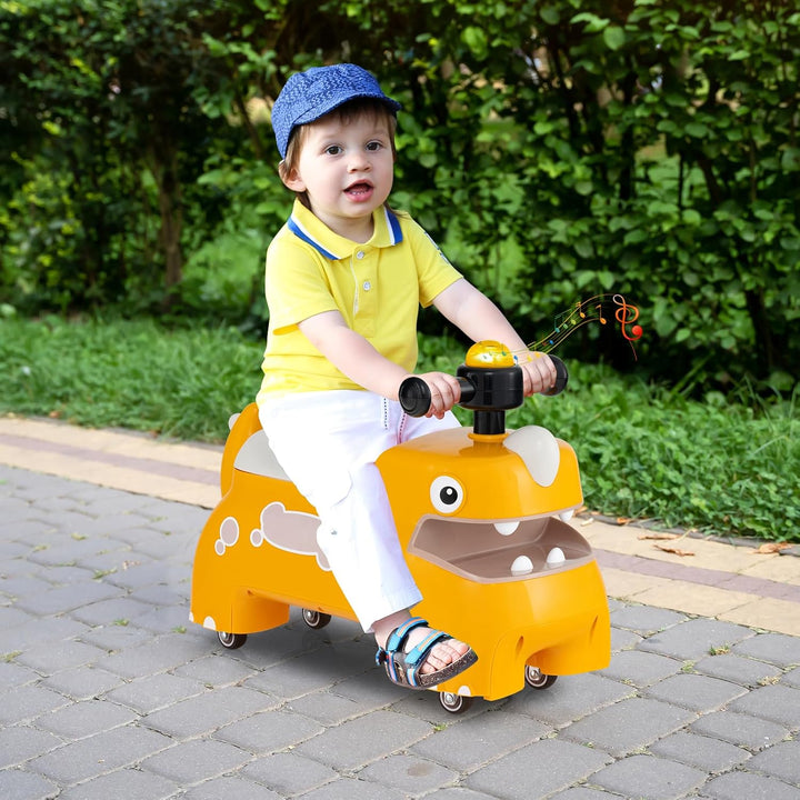 DREAMADE Rutschauto, Dinosaurier Rutschfahrzeug mit Hupe, Musik, Lichtern, Stauraum unter dem Sitz &