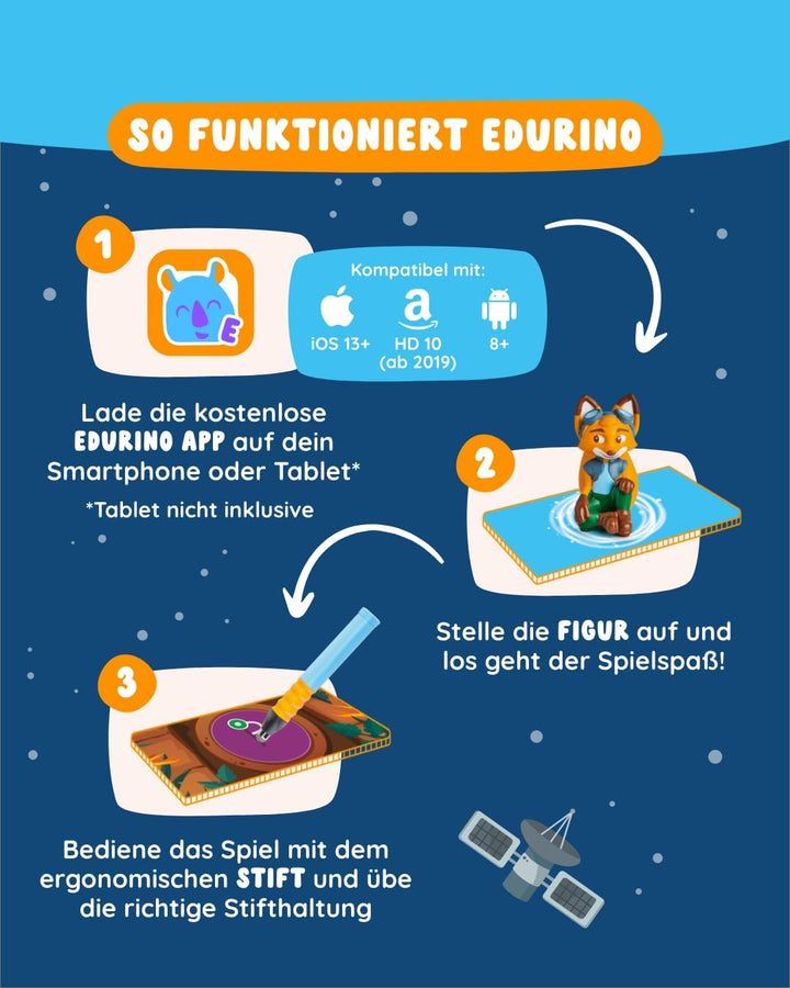 Edurino 3-in-1 Starterset | 3 Lernspiele | ab 4 Jahren | Digitales Lernspiel mit Mika Erstes Lesen &