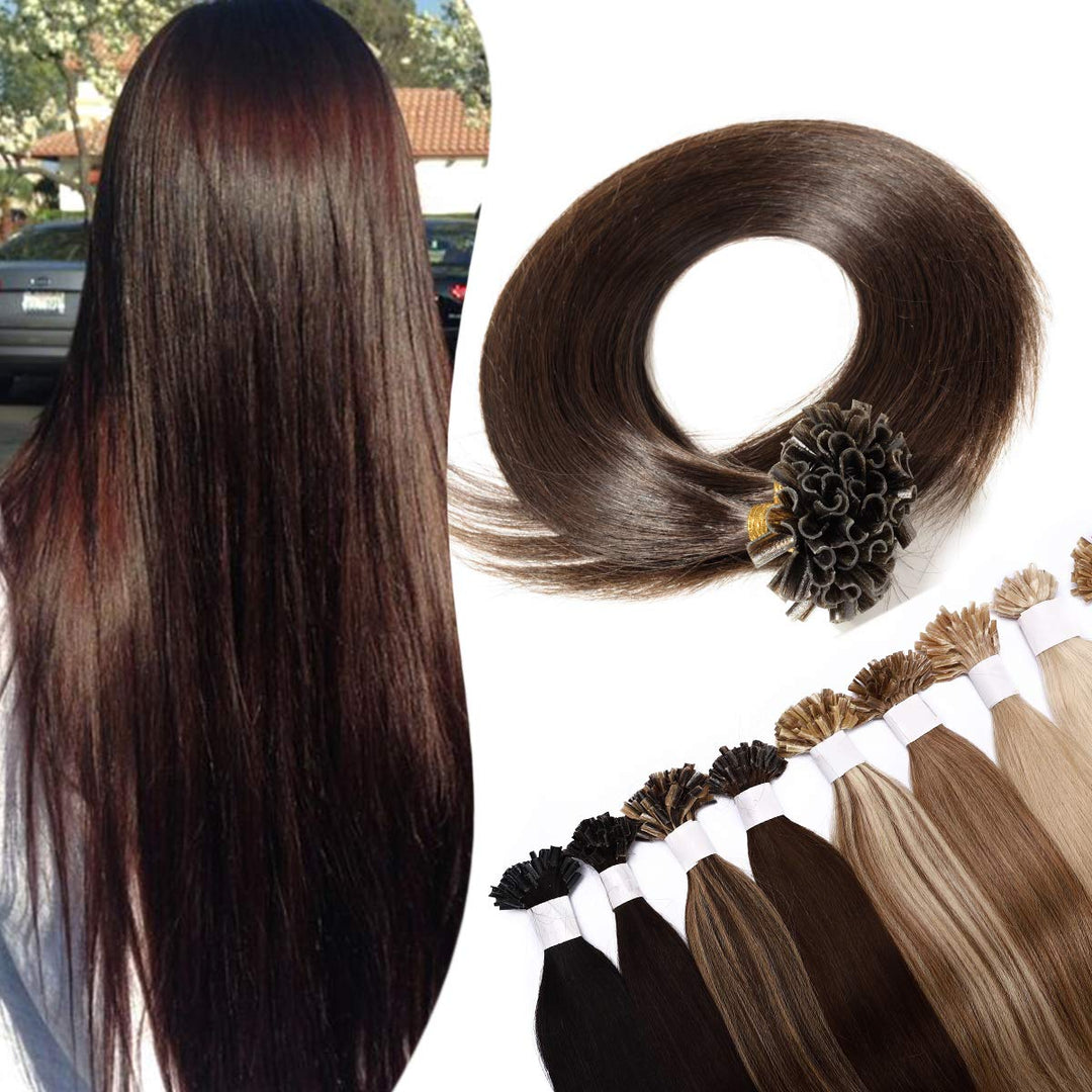SEGO Extensions Echthaar Bondings Haarverlängerung Keratin U-Tip Human Hair 100 Strähnen Dunkelbraun
