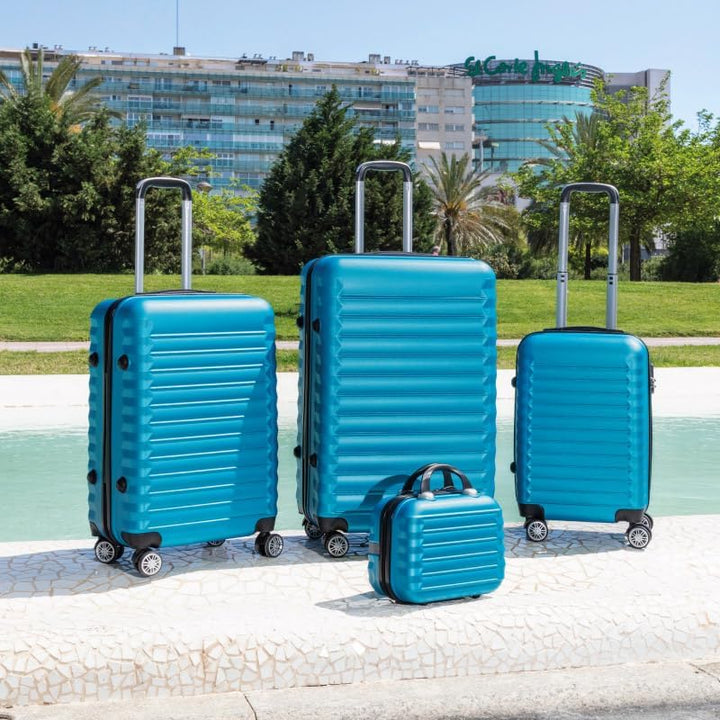 NUMADA - Gepäck-Set und Kulturbeutel 4 Stück Blau, gross 75cm, mittel 63cm, klein 53cm, ABS, starr,
