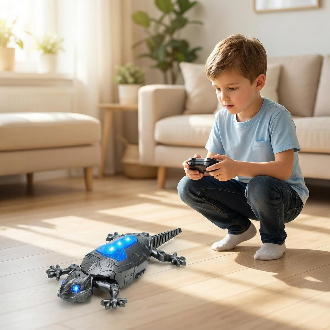 Fernbedienung Eidechse Spielzeug Wandkletterer,2.4G RC Kletternde Echse mit LED Licht, Silber – Inte