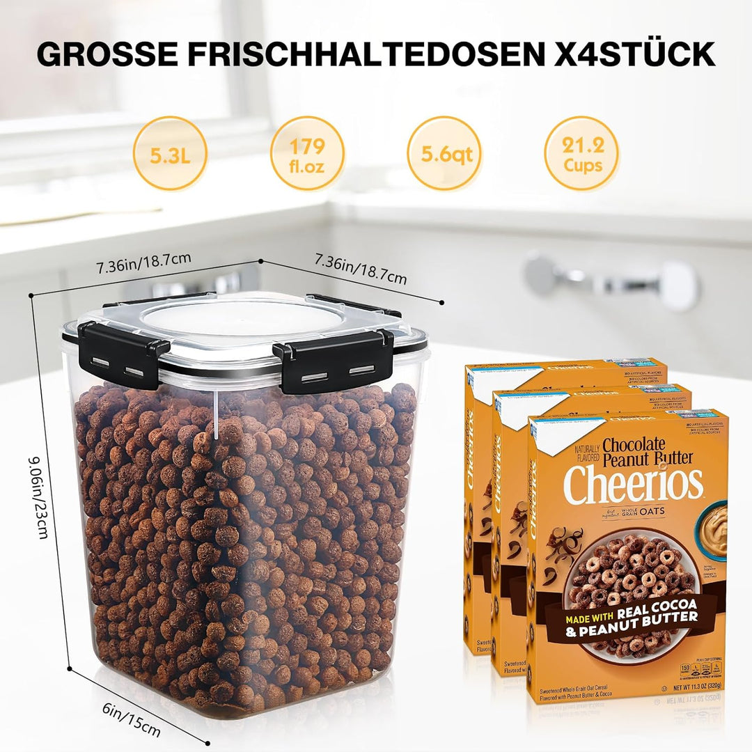 YASHE 5,3L Gross Vorratsdosen mit Deckel Luftdicht, 4er Set Kunststoff Frischhaltedosen mit Deckel,