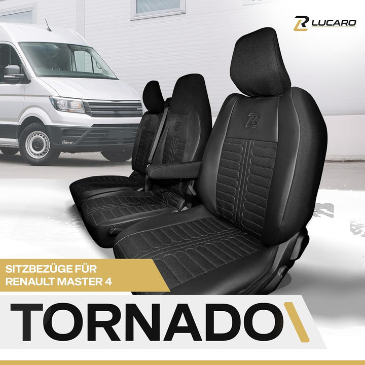 LUCARO Sitzbezüge Auto Set Tornado für enault Renault Master 4, Nissan Interstar 3 Schwarz Rückenleh