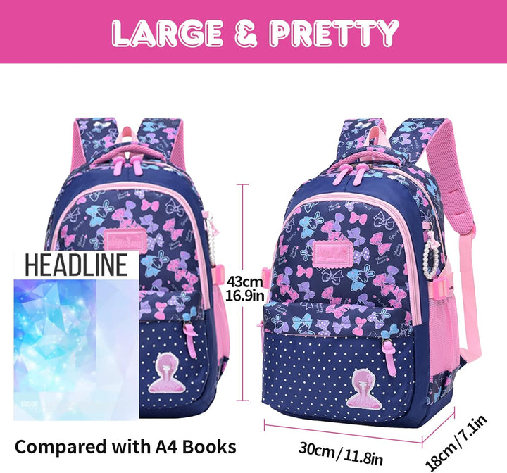 Amythe Schulranzen für Mädchen, Kinderrucksack Schultasche Mädchen 1-5. Klasse Leichte Wasserdichte