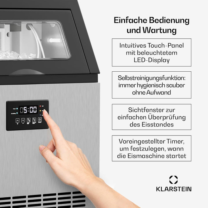 Klarstein Glacial Eiswürfelmaschine - 45 kg/24 h, 370 W Kompressor, 15 kg Behälter, Multitouch-Panel