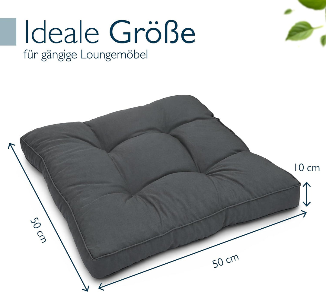 Beautissu Lounge Kissen Outdoor 50x50 cm Anthrazit – Bequemes Sitzkissen Gartenstuhl 10 cm dick Sitz