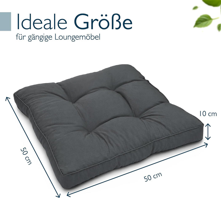 Beautissu Lounge Kissen Outdoor 50x50 cm Anthrazit – Bequemes Sitzkissen Gartenstuhl 10 cm dick Sitz