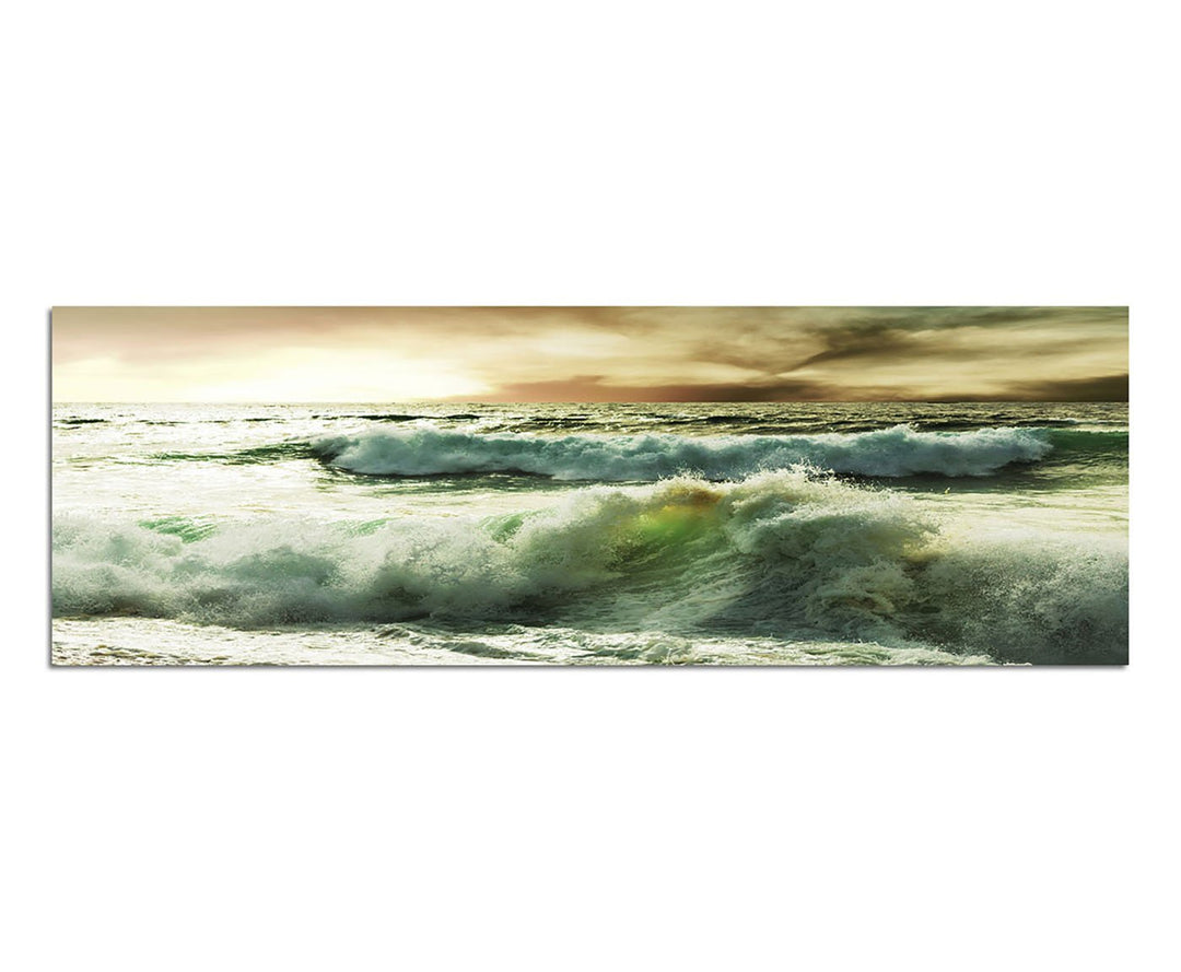 Paul Sinus Art Panoramabild auf Leinwand und Keilrahmen 150x50cm Meer Strand Wellen Wolkenhimmel Stu