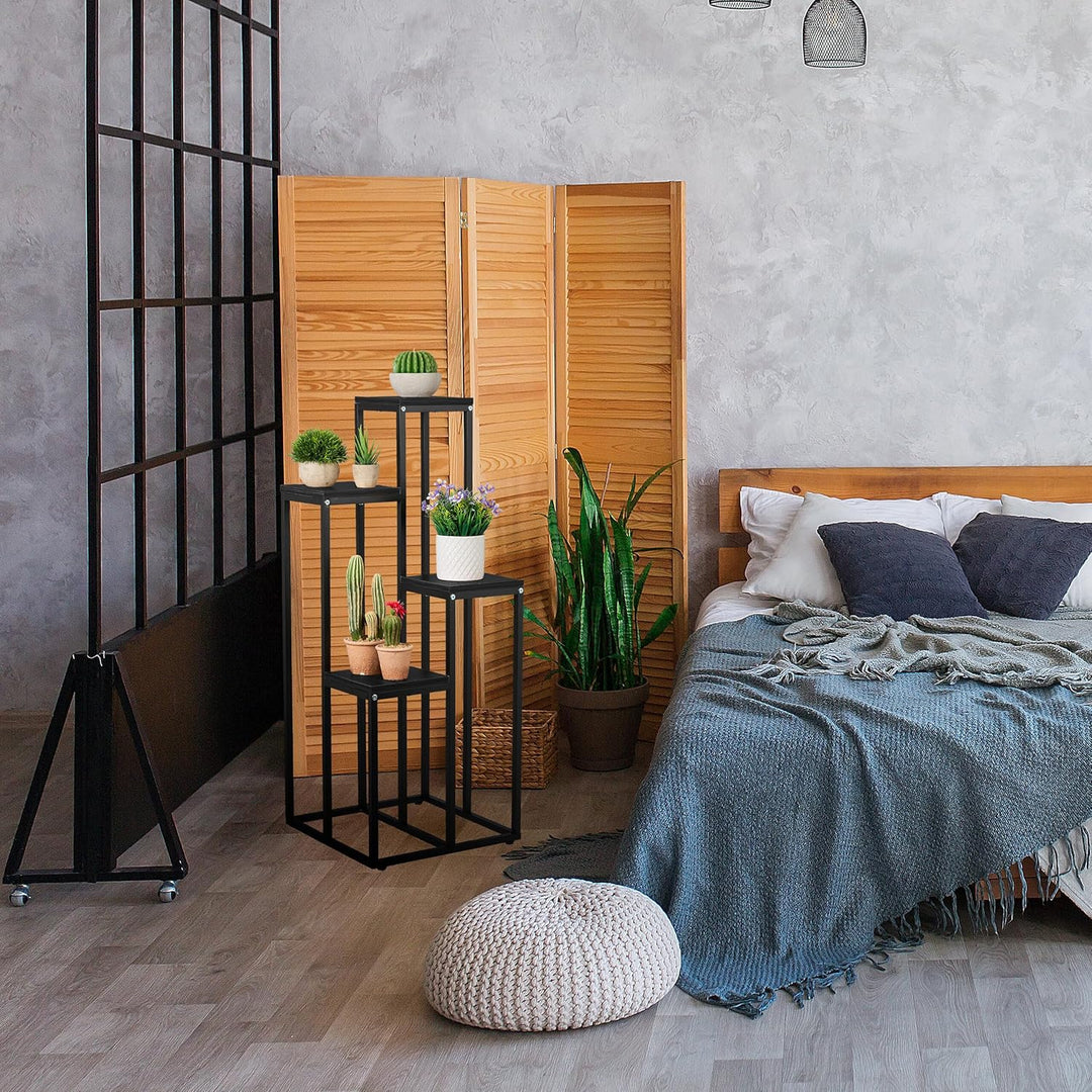 Relaxdays Blumentreppe, 4 Ablagen, HxBxT: 80 x 40 x 40 cm, platzsparend, Stahl und MDF, Design Blume