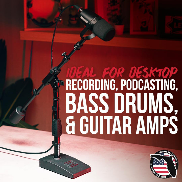Gator Frameworks Short Weighted Base Microphone Stand with Telescopic Boom Arm and 2.5 Lbs Counter W
