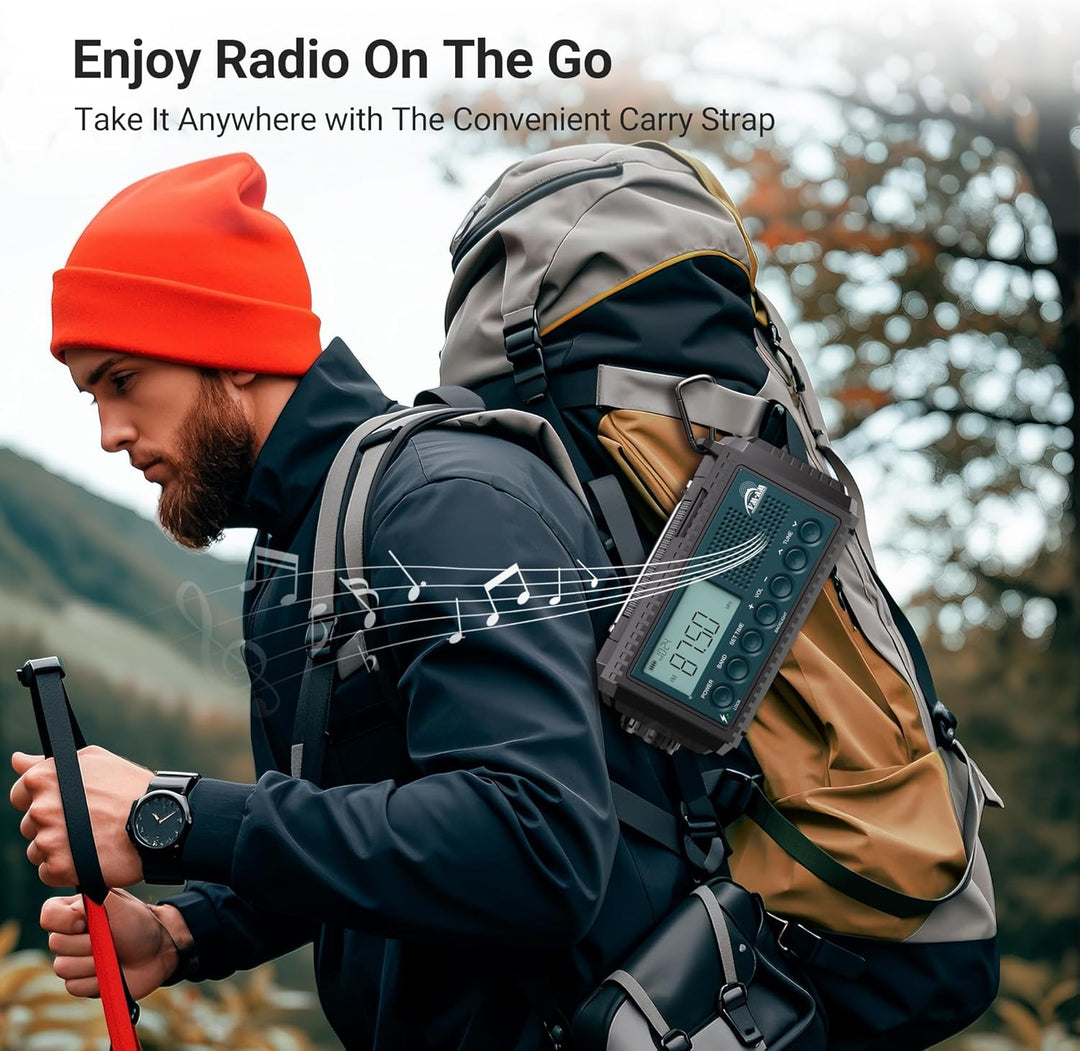 AM/FM/SW Kurbelradio mit 12000mAh Akku Wiederaufladbare, Tragbare Radio mit Taschenlampe &amp; Leselicht