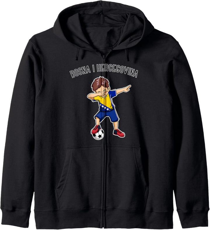 Dabbing Fussball Junge mit Bosna i Hercegovina Trikot Kinder Kapuzenjacke