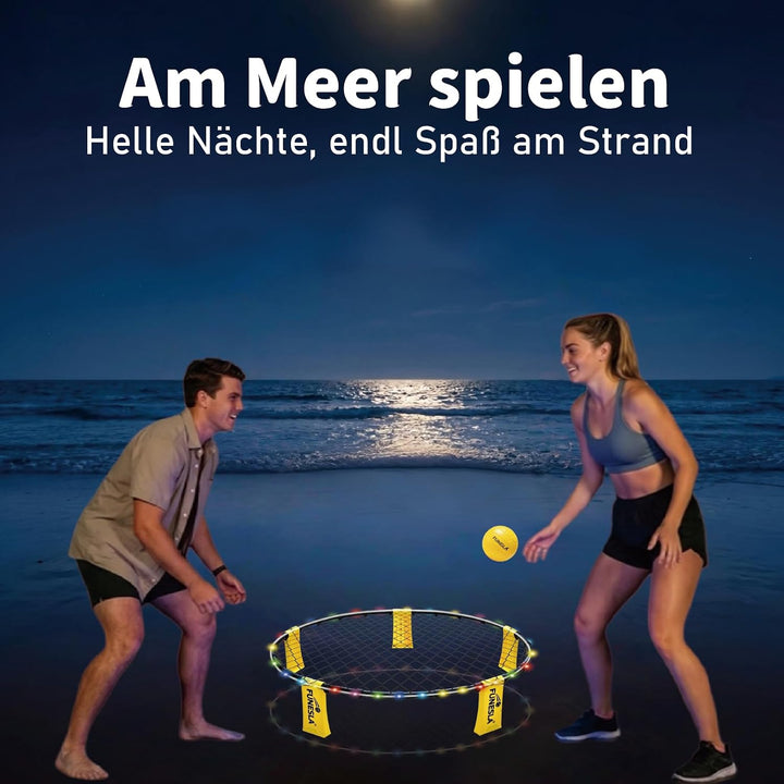 Roundnet Spiel Set 2026 – LED Leuchtversion, 2 Bälle, 7 Farben blinkend, einstellbare Netzspannung,