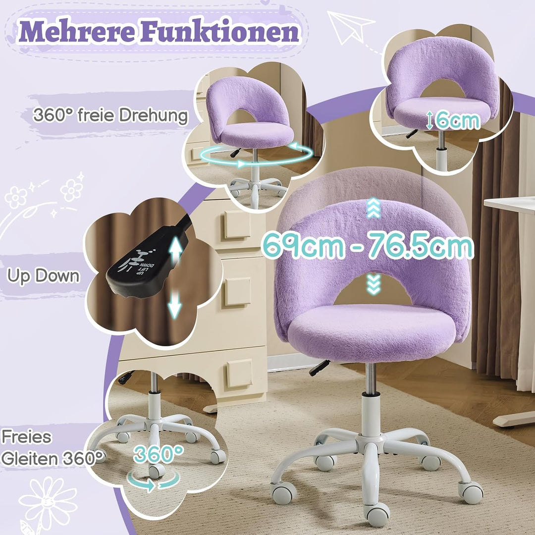 Bonnlo Homeoffice Stuhl, Schreibtischstuhl, Schminktisch Stuhl, Bürostuhl ohne Armlehnen, Drehstuhl