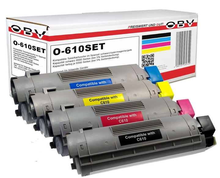 OBV 4X kompatibler Toner für Oki C610 C610cdn C610dn C610dtn C610n schwarz, Cyan, Magenta, gelb