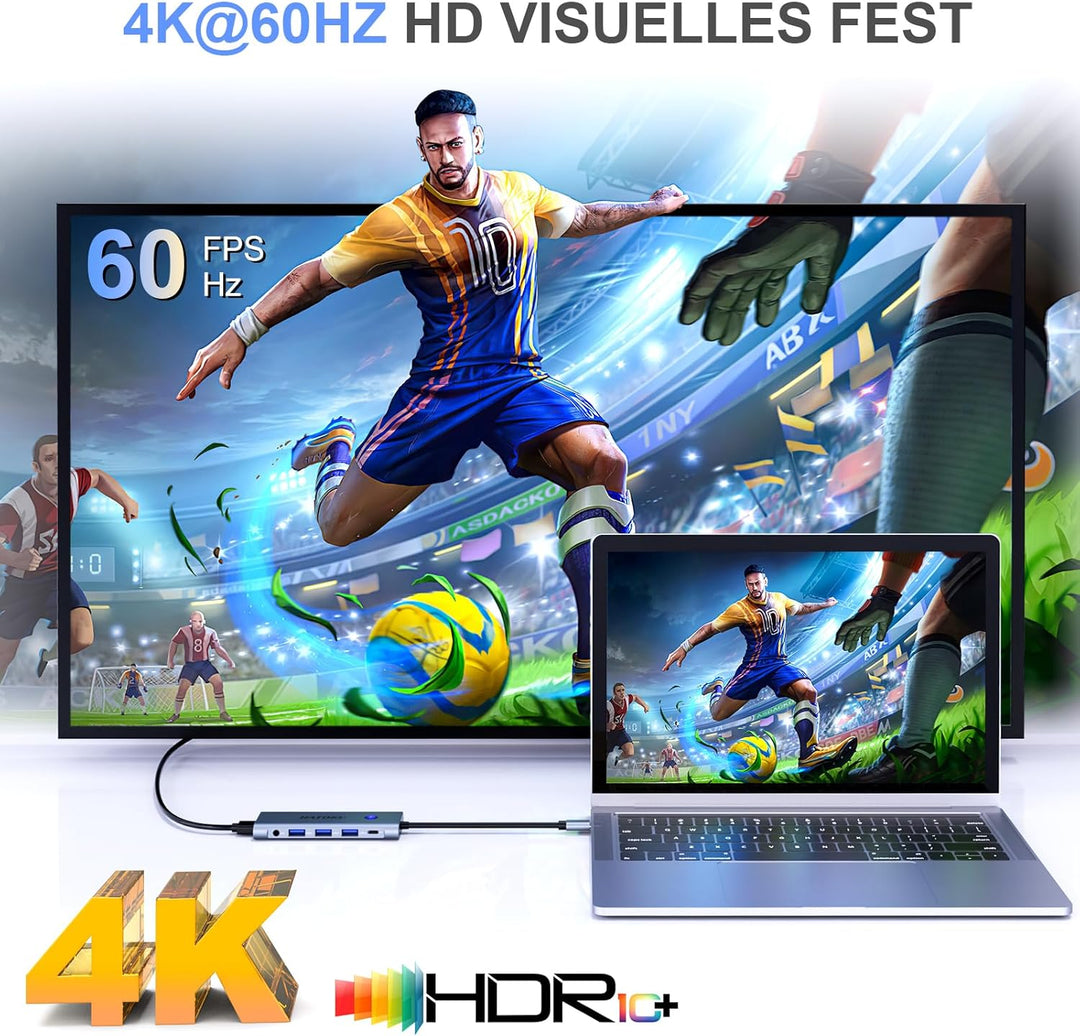 USB C HUB, USB C Multiport Adapter für MacBook Pro/Air mit 4K@60Hz HDMI, 100W PD, SD/TF Kartenleser,