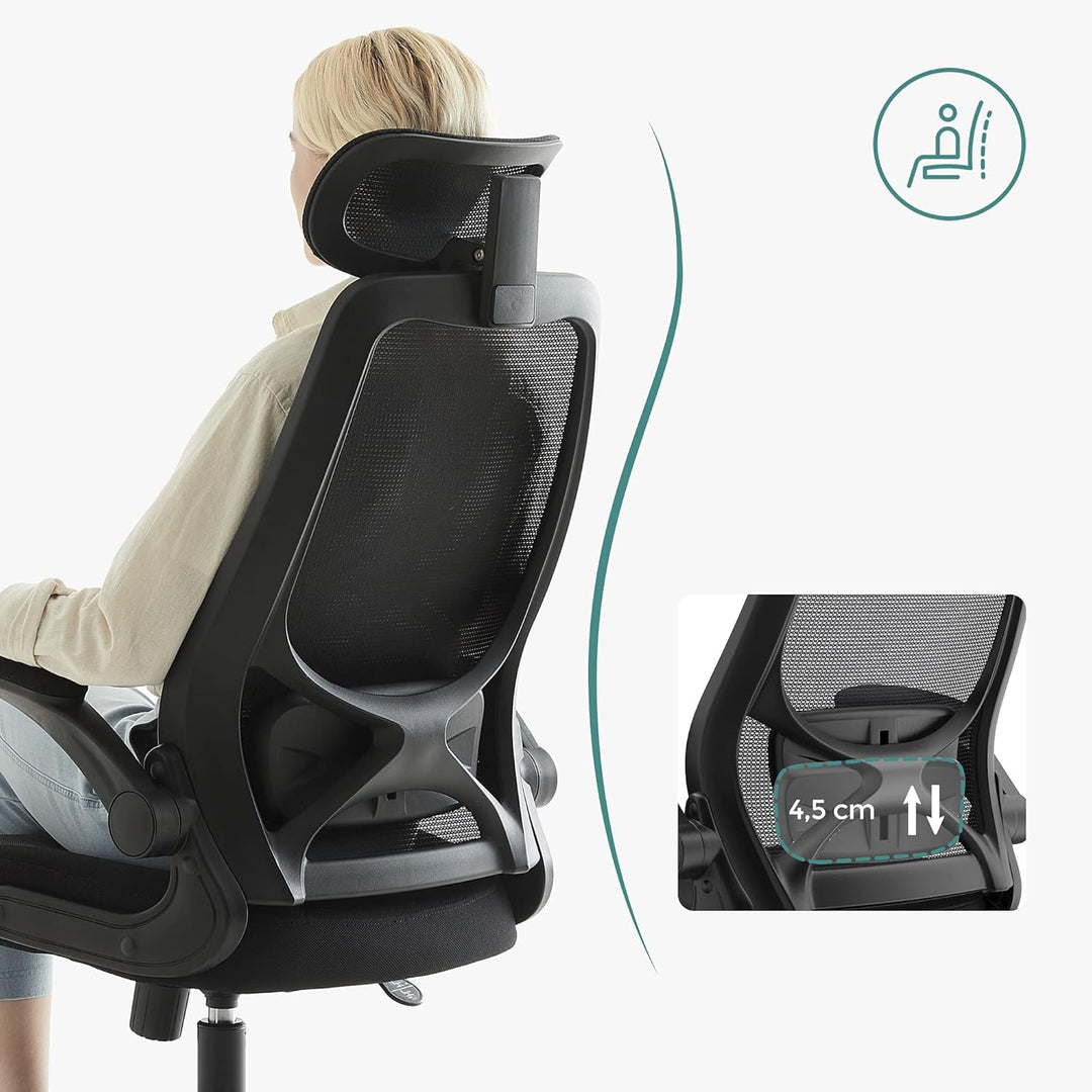 SONGMICS Bürostuhl, ergonomischer Stuhl, Drehstuhl, verstellbare Armlehnen und Kopfstütze, aus atmun