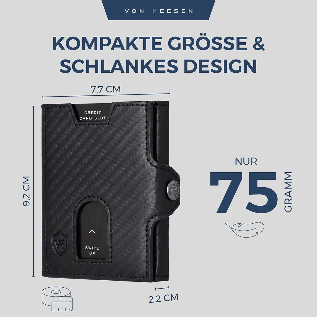VON HEESEN Slim Wallet mit Münzfach & RFID-Schutz - Mini Geldbörse Herren & Damen - Kartenetui Kredi