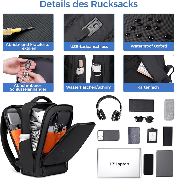 Arbeitstasche Herren - Laptop Rucksack 17 Zoll Business Rucksack Herren,Wasserdichter Laptoptasche f