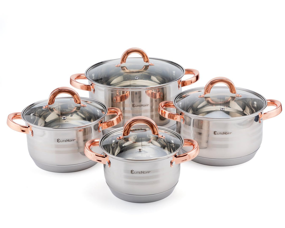 EliteHoff Topfset Induktion, Kochtopf Set mit Glasdeckel, 7-lagiger Edelstahl Topf- & Pfannensets mi