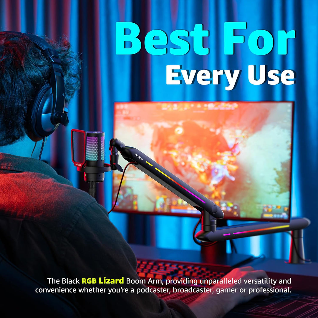 IXTECH RGB Low Profile Galgenarm für Mikrofon, verstellbarer Mikrofonarmständer mit Tischhalterungsk