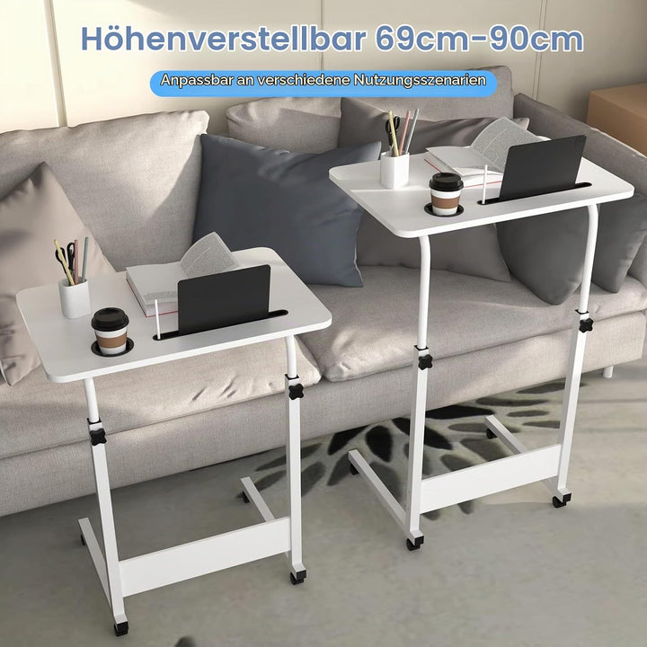 PIPIPOXER 60x40cm Laptoptisch mit Rollen, Laptoptisch höhenverstellbarer 69-90 cm, Schreibtisch Comp