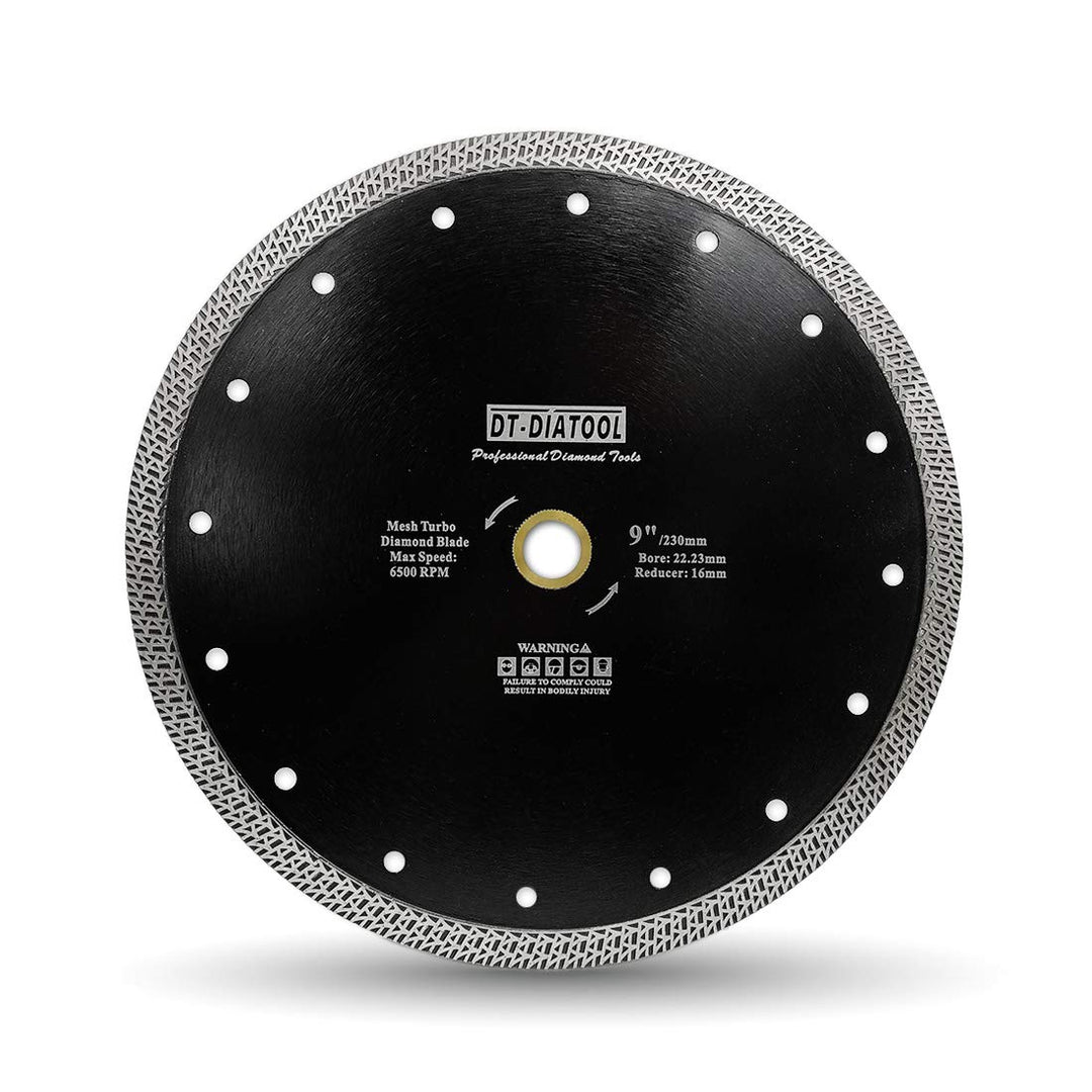 DT-DIATOOL Diamant Trennscheibe 230 mm x 22,23 mm/16 mm Sägeblatt mit Mesh Turbo für Porzellan Flies