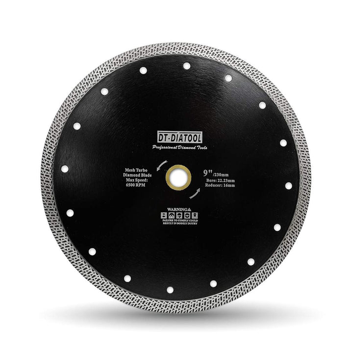 DT-DIATOOL Diamant Trennscheibe 230 mm x 22,23 mm/16 mm Sägeblatt mit Mesh Turbo für Porzellan Flies
