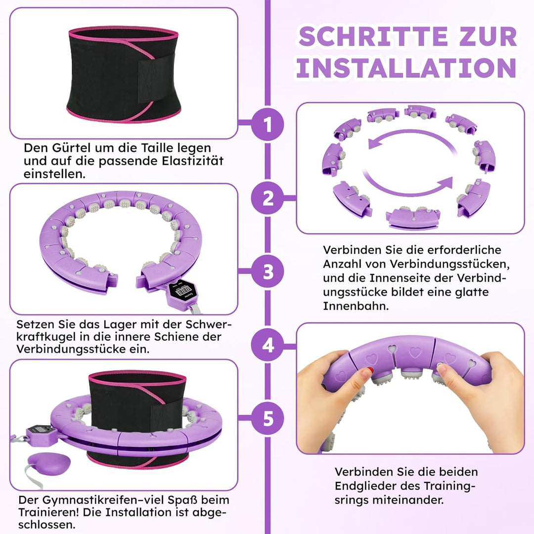 Smart Hula Hoop Reifen Erwachsene mit Gewicht Kugel und Hüftgürtel, Umfang (70-130cm) Abgebauter Fit