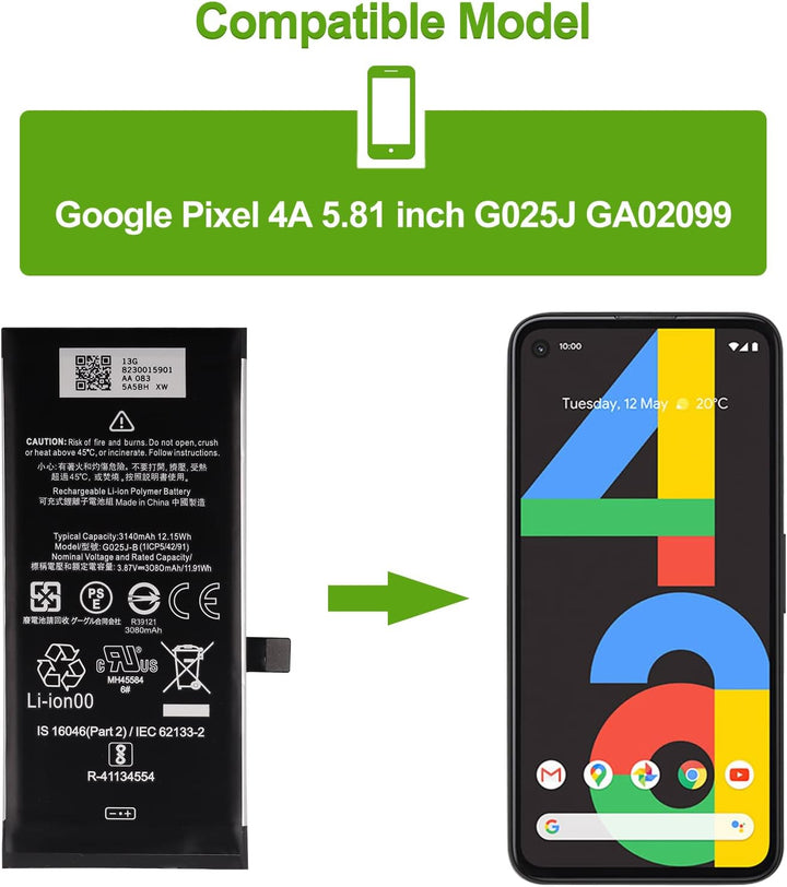 SwarKing Ersatz Akku Kompatibel mit Google Pixel 4A G025J-B with Toolkit
