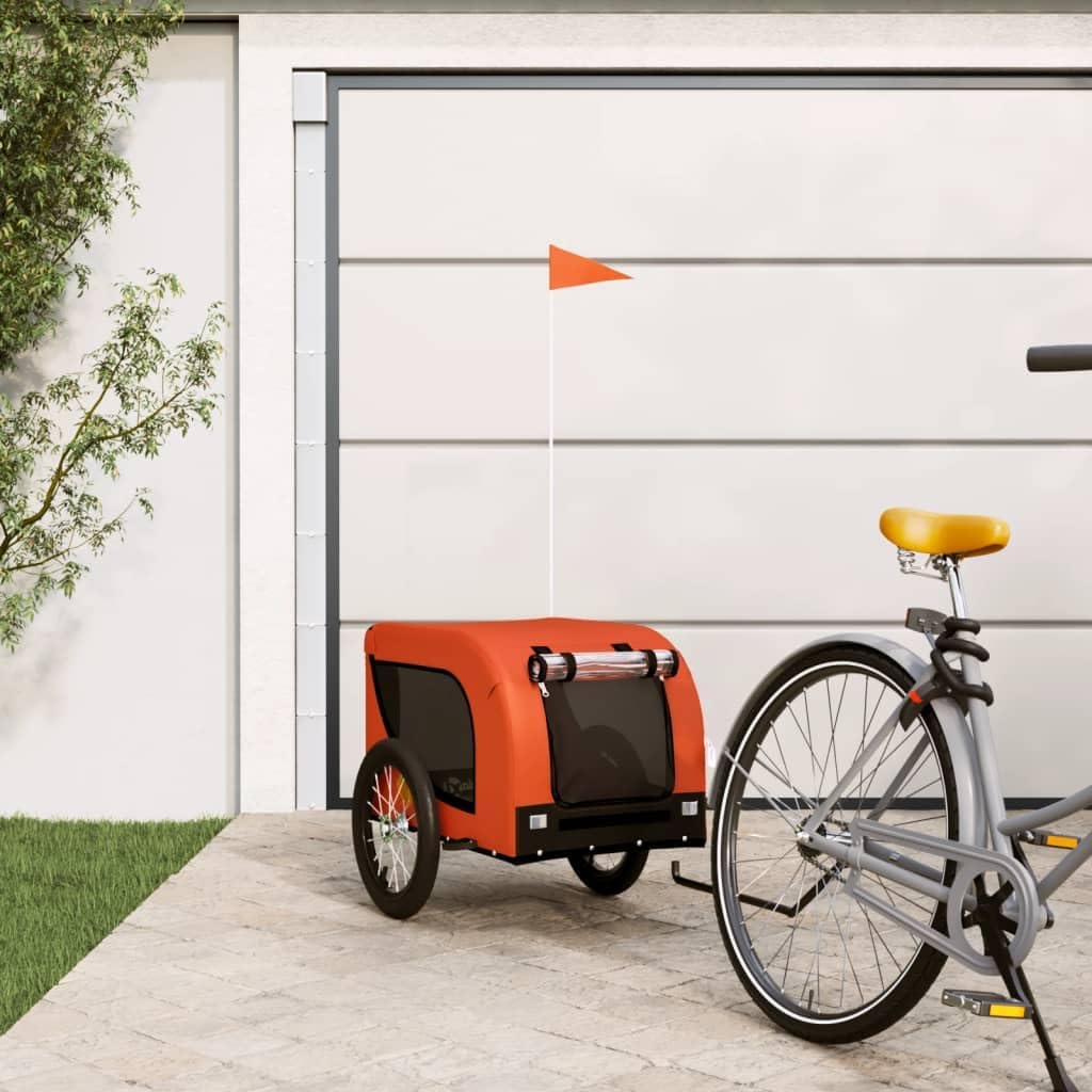 vidaXL Fahrradanhänger Hunde Rot und Schwarz Oxford-Gewebe &amp; Eisen Orange 124 x 65 x 66 cm, Orange 1