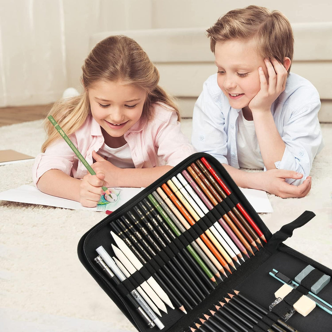 hhhouu Farbige Kohlestiften Set,Professionelle Skizze Stift Werkzeuge mit Papierwischer, Knetbarer K
