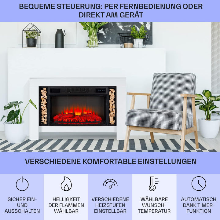 Klarstein Elektrokamin mit Heizung und Kaminfeuer, 1900W Sparsamer Elektrischer Kamin mit LED Flamme