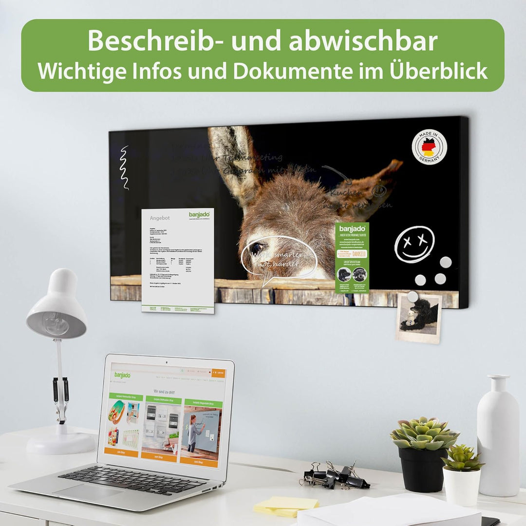 banjado Magnettafel schwarz 78 x 37cm / Magnetwand Metall/Magnetpinnwand als Memoboard/Pinnwand Magn