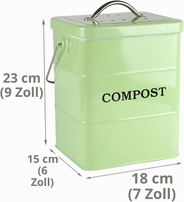 Biomülleimer Küche -6l-Enthält Einen Aktivkohlefilter Küchenkomposter - Metall Bio Mülleimer Klein M