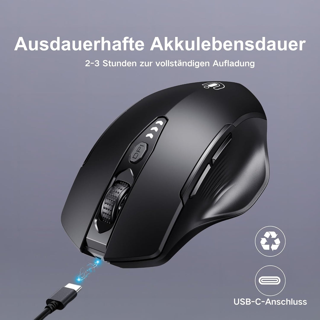 Uineer Bluetooth Maus, aktualisiert Maus kabellos Tri-Modus (BT 5.0/4.0+2,4 GHz), sichtbare Batterie