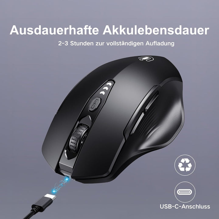 Uineer Bluetooth Maus, aktualisiert Maus kabellos Tri-Modus (BT 5.0/4.0+2,4 GHz), sichtbare Batterie