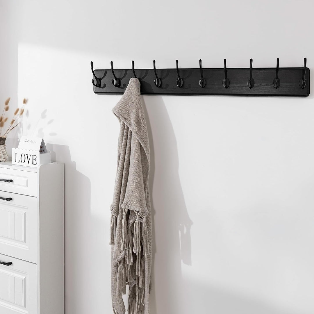 SKOLOO Garderobenleiste Holz Schwarz(2 Stück), 98 cm langer, hölzerner Kleiderhaken Wand, Rustikaler