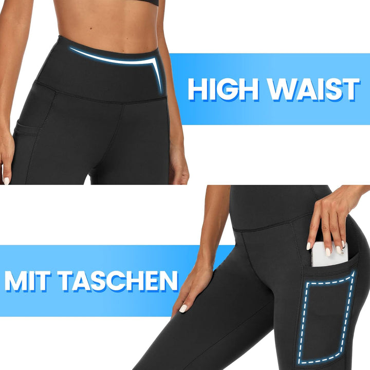 DDOBB 2er Pack Sport Leggings Damen High Waist Sportleggins Damen Lang Mit Taschen Gym Leggings Blic