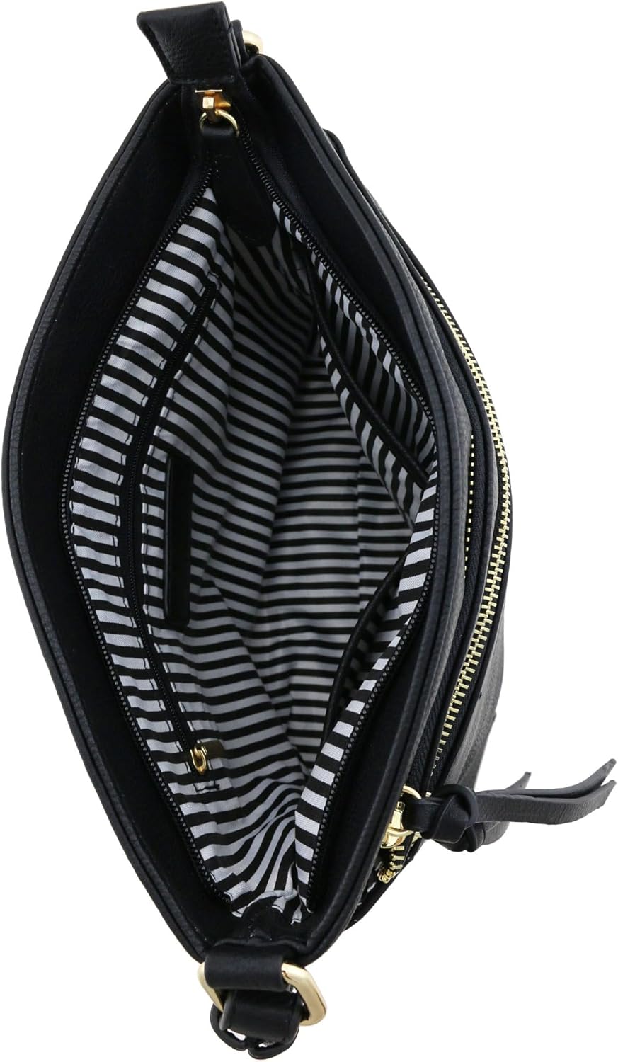 FashionPuzzle Mittelgrosse Umhängetasche mit drei Reissverschlüssen Schwarz, Schwarz