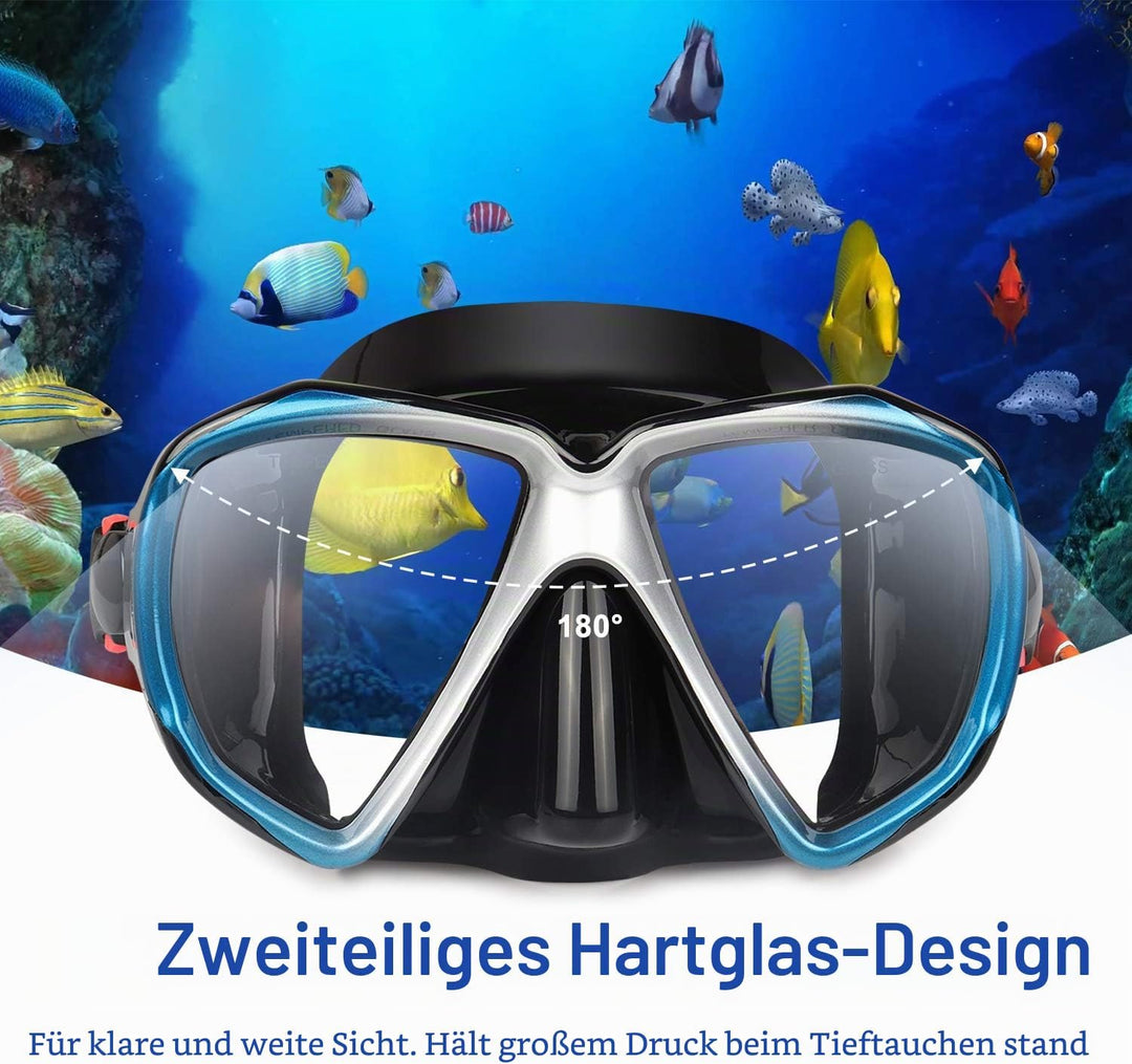 Taucherbrille für Erwachsene mit Anti-Nebel Schnorchelmaske, Schwimmmaske gehärtetem Glas und Nasena