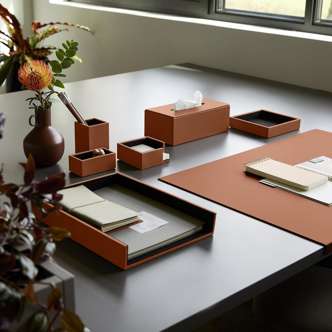 Eglooh - Minerva - Notizzettel Box Leder Orange Braun - Zettelbox, Notizklotz, Zettelkasten für Schr