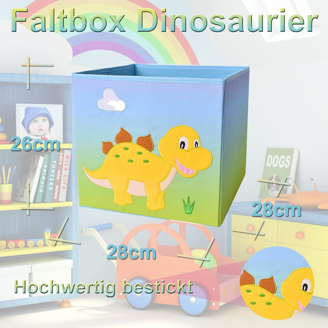 TE-Trend 4 Stück Dino Dinosaurier Motiv Regal Aufbewahrungsbox Kinder Kinderzimmer Faltbox Aufbewahr