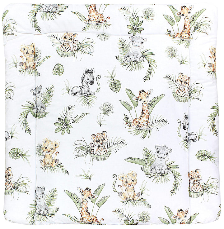 TupTam Baby Wickeltischauflage mit Baumwollbezug Gemustert, Farbe: Safari/Löwe/Braun/Blätter/Grün, G