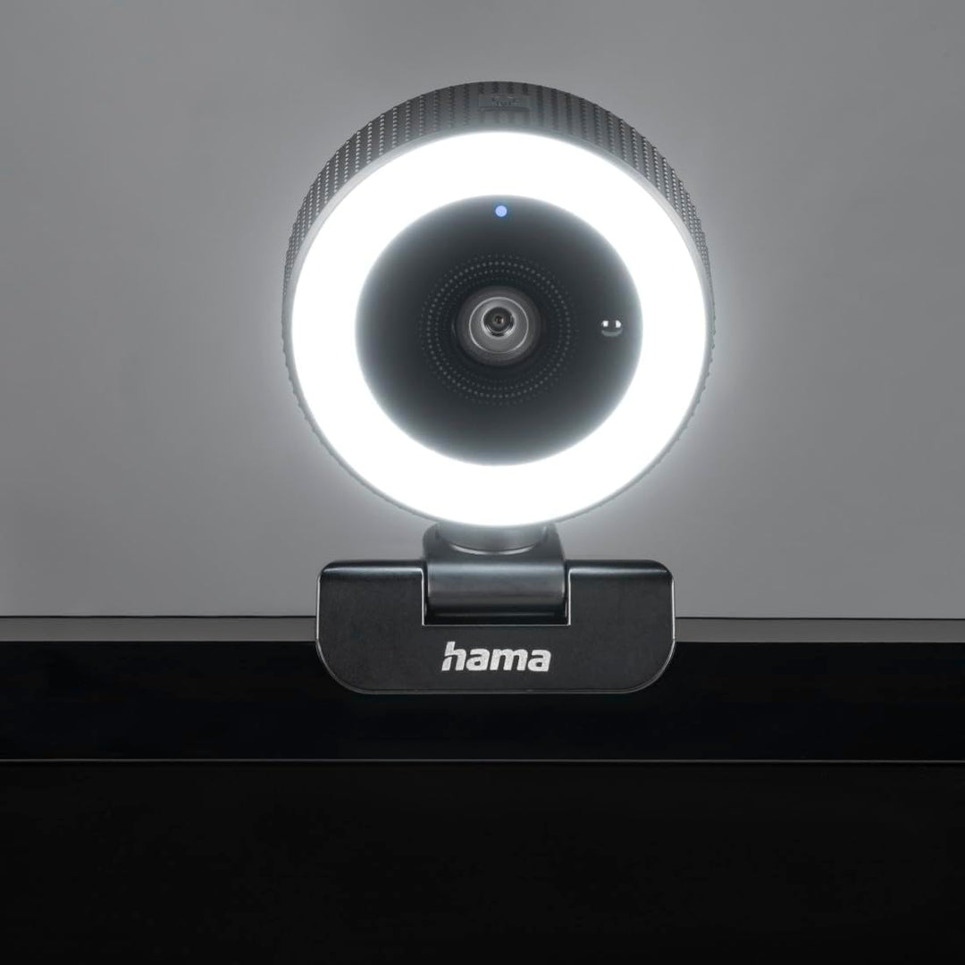 Hama Webcam mit Licht, Fernbedienung, Zoom, mobil (QHD 2K PC-Kamera mit Dual Mikrofon, Streaming-Cam