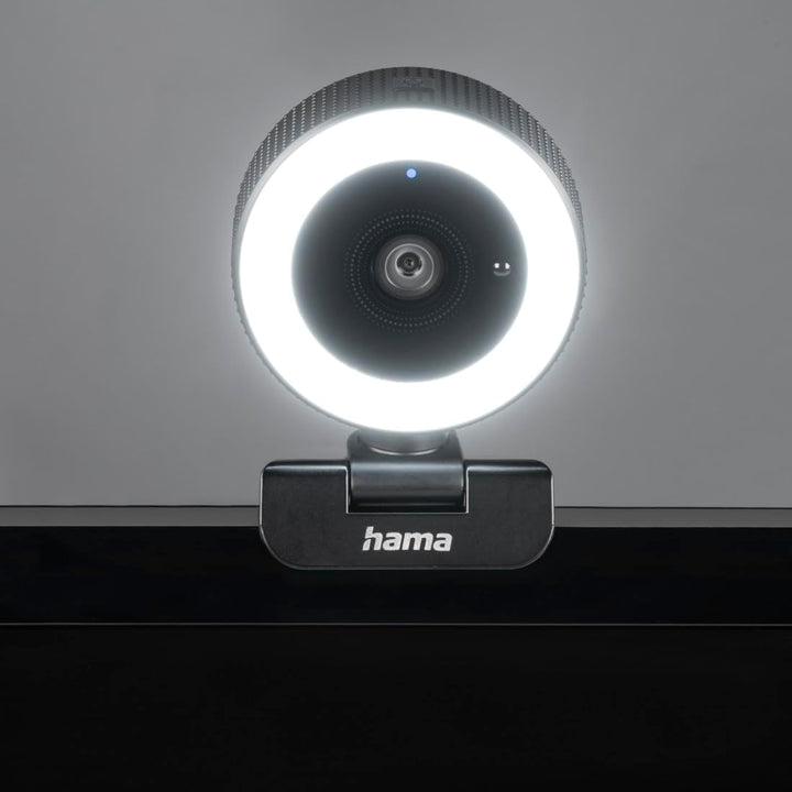 Hama Webcam mit Licht, Fernbedienung, Zoom, mobil (QHD 2K PC-Kamera mit Dual Mikrofon, Streaming-Cam